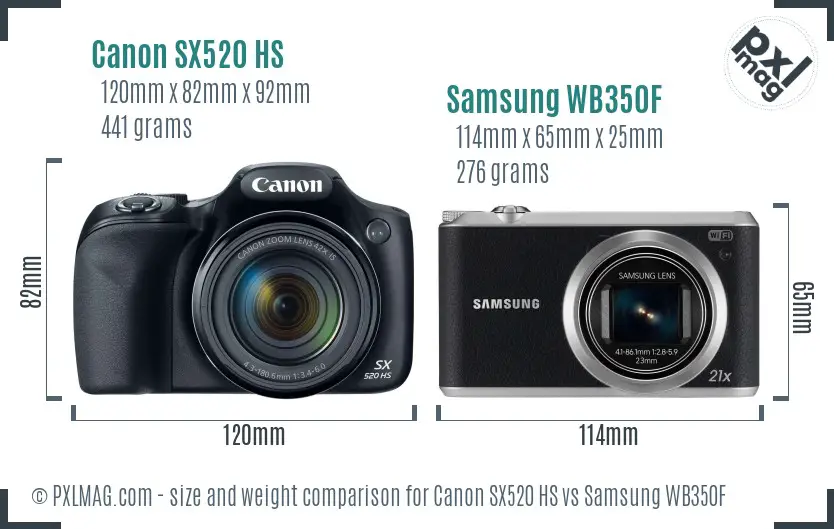 Canon SX520 HS vs Samsung WB350F size comparison