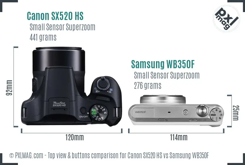 Canon SX520 HS vs Samsung WB350F top view buttons comparison