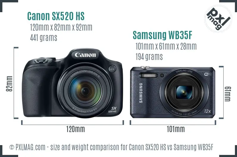 Canon SX520 HS vs Samsung WB35F size comparison