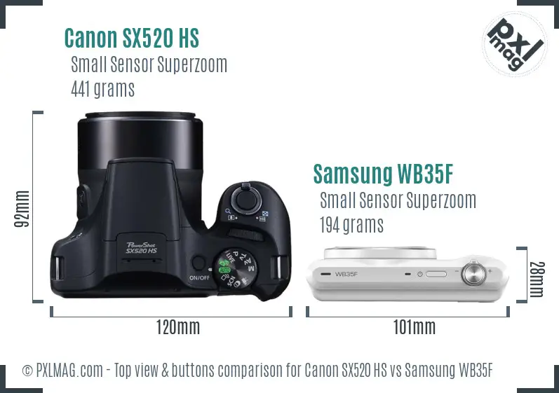 Canon SX520 HS vs Samsung WB35F top view buttons comparison