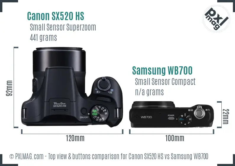 Canon SX520 HS vs Samsung WB700 top view buttons comparison