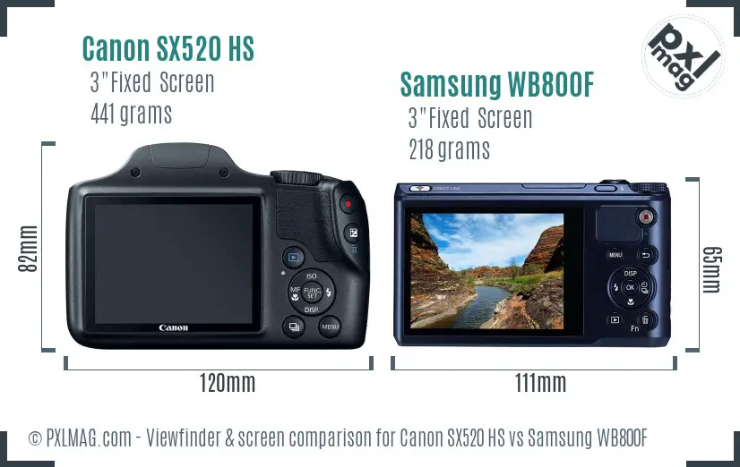Canon SX520 HS vs Samsung WB800F Screen and Viewfinder comparison