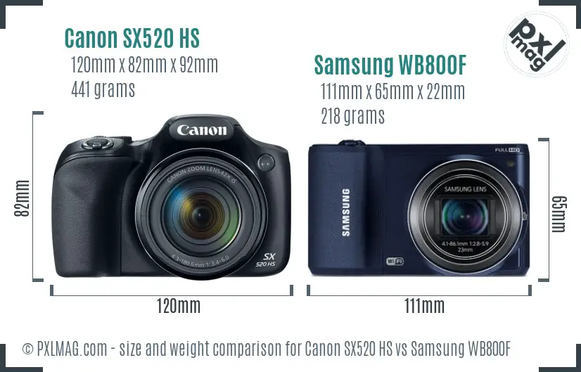 Canon SX520 HS vs Samsung WB800F size comparison