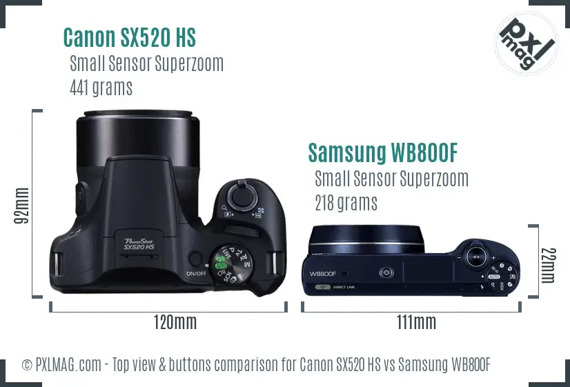 Canon SX520 HS vs Samsung WB800F top view buttons comparison
