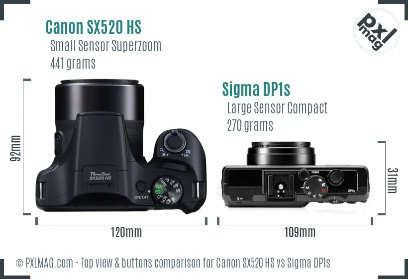 Canon SX520 HS vs Sigma DP1s top view buttons comparison