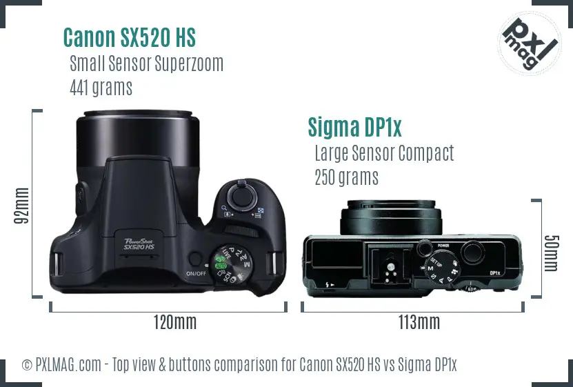 Canon SX520 HS vs Sigma DP1x top view buttons comparison