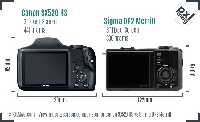Canon SX520 HS vs Sigma DP2 Merrill Screen and Viewfinder comparison