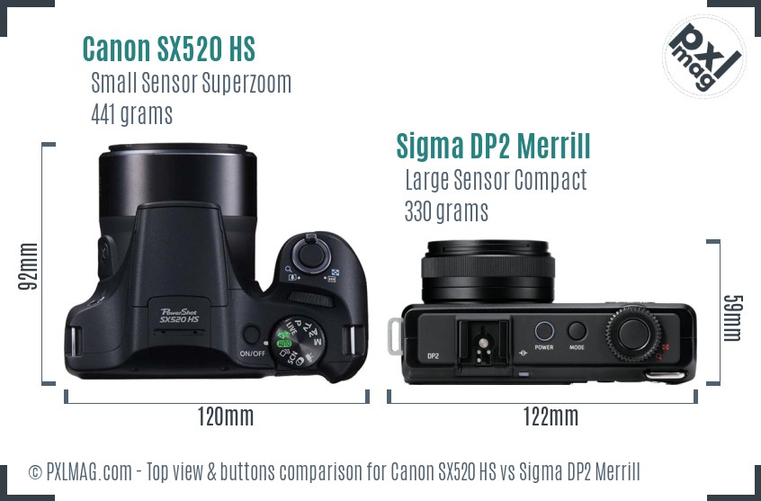 Canon SX520 HS vs Sigma DP2 Merrill top view buttons comparison