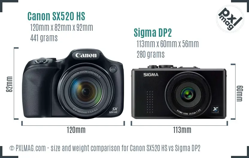 Canon SX520 HS vs Sigma DP2 size comparison
