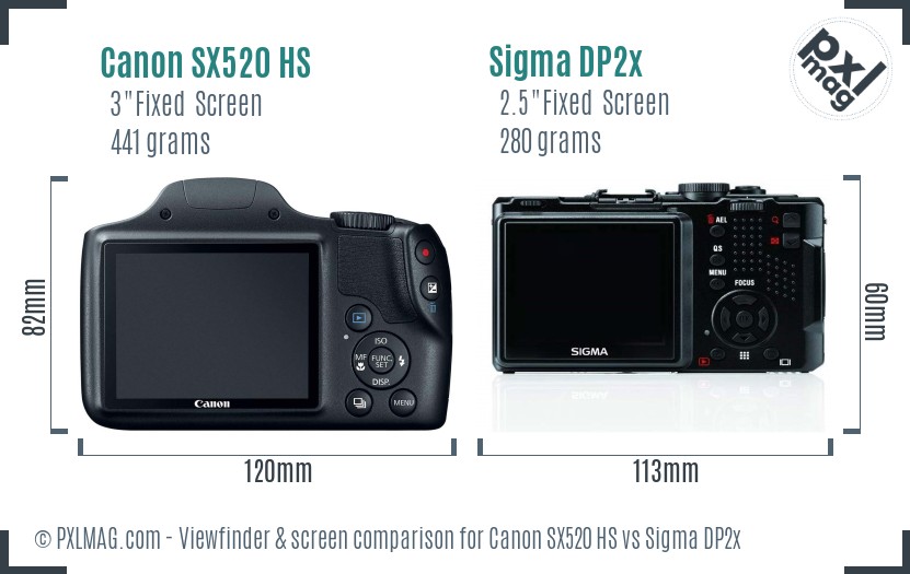 Canon SX520 HS vs Sigma DP2x Screen and Viewfinder comparison