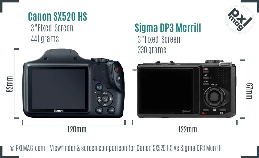 Canon SX520 HS vs Sigma DP3 Merrill Screen and Viewfinder comparison Canon SX520 HS vs Sigma DP3 Merrill Screen and Viewfinder comparison