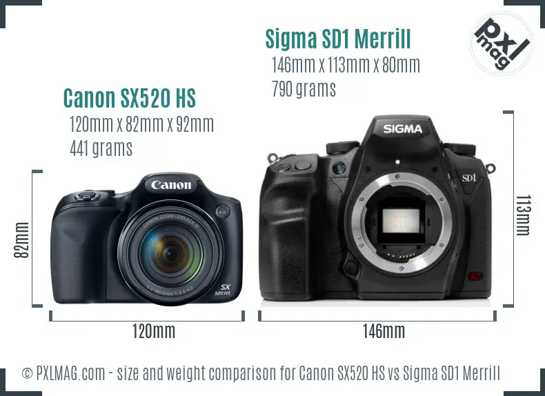 Canon SX520 HS vs Sigma SD1 Merrill size comparison