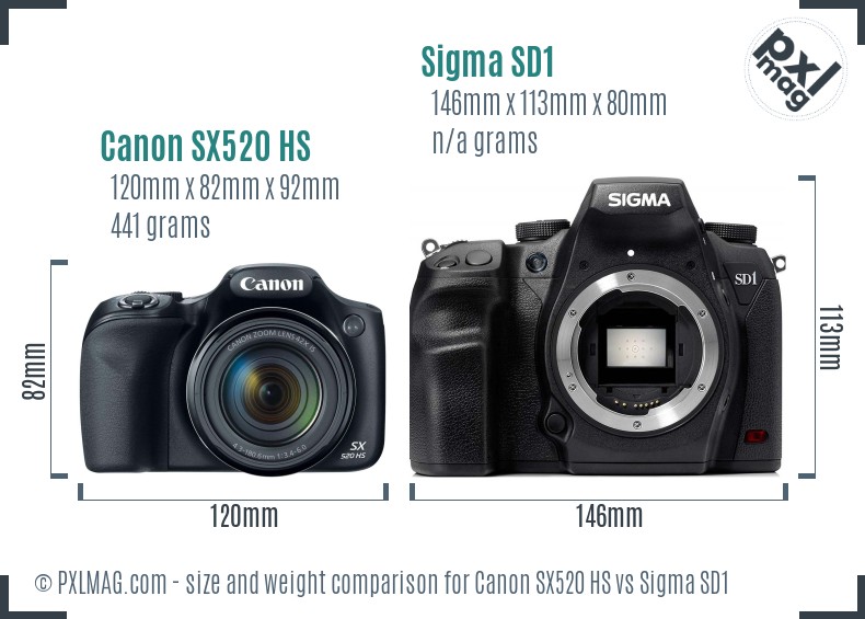 Canon SX520 HS vs Sigma SD1 size comparison Canon SX520 HS vs Sigma SD1 size comparison