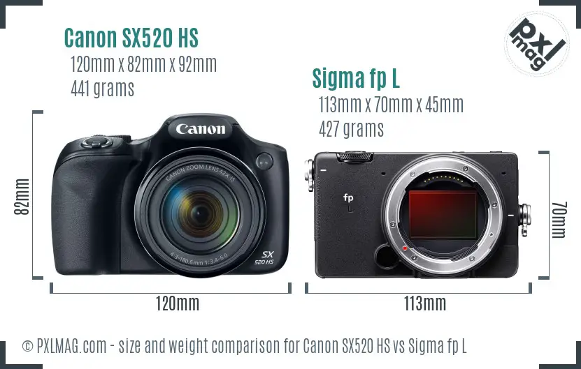 Canon SX520 HS vs Sigma fp L size comparison