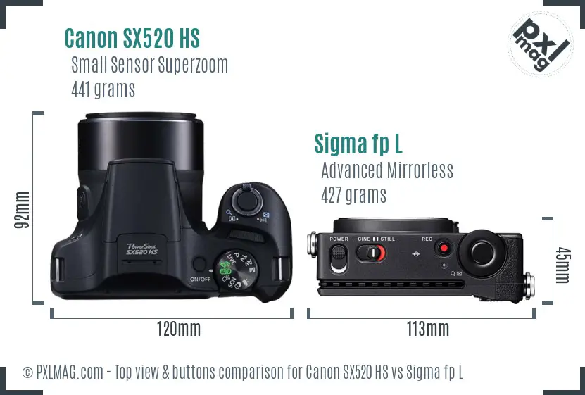 Canon SX520 HS vs Sigma fp L top view buttons comparison