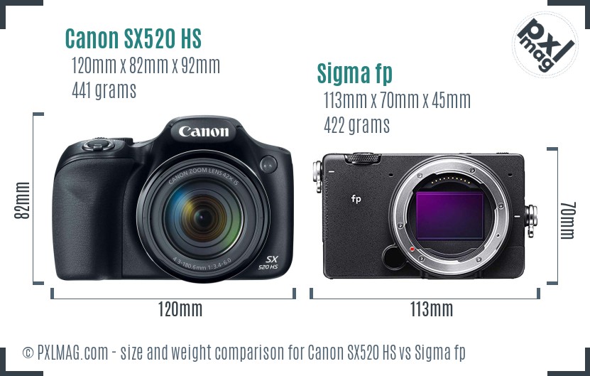 Canon SX520 HS vs Sigma fp size comparison