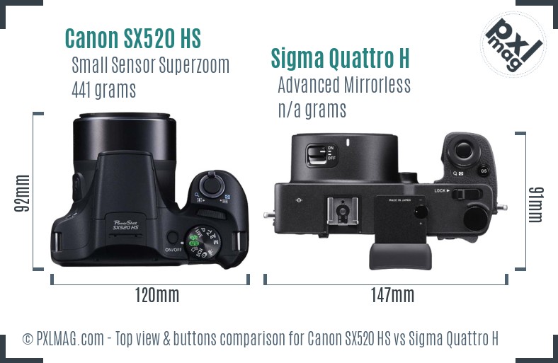 Canon SX520 HS vs Sigma Quattro H top view buttons comparison