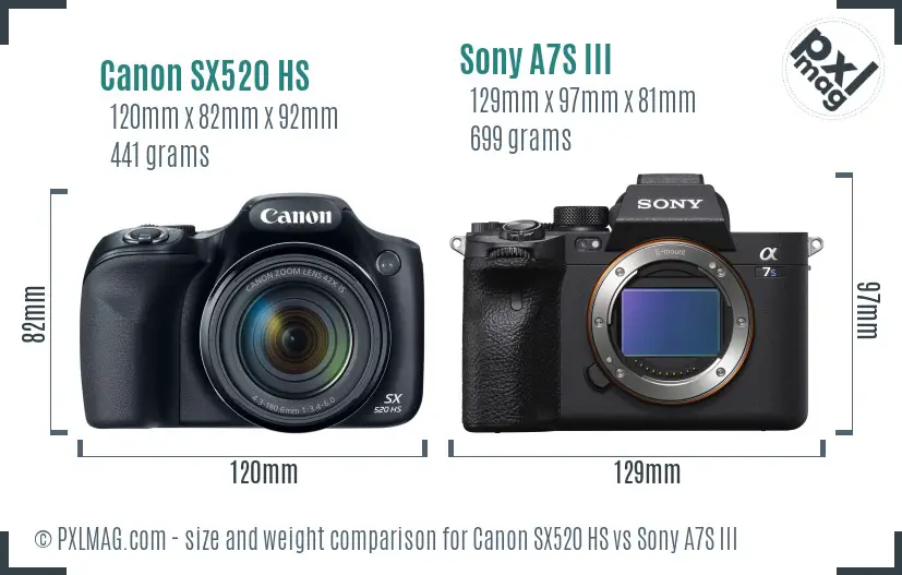 Canon SX520 HS vs Sony A7S III size comparison Canon SX520 HS vs Sony A7S III size comparison