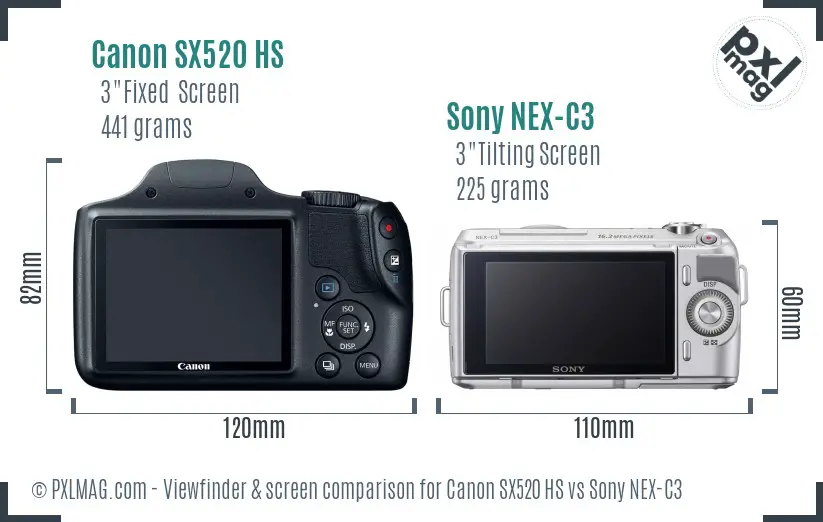 Canon SX520 HS vs Sony NEX-C3 Screen and Viewfinder comparison Canon SX520 HS vs Sony NEX-C3 Screen and Viewfinder comparison