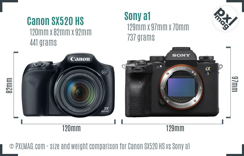 Canon SX520 HS vs Sony a1 size comparison