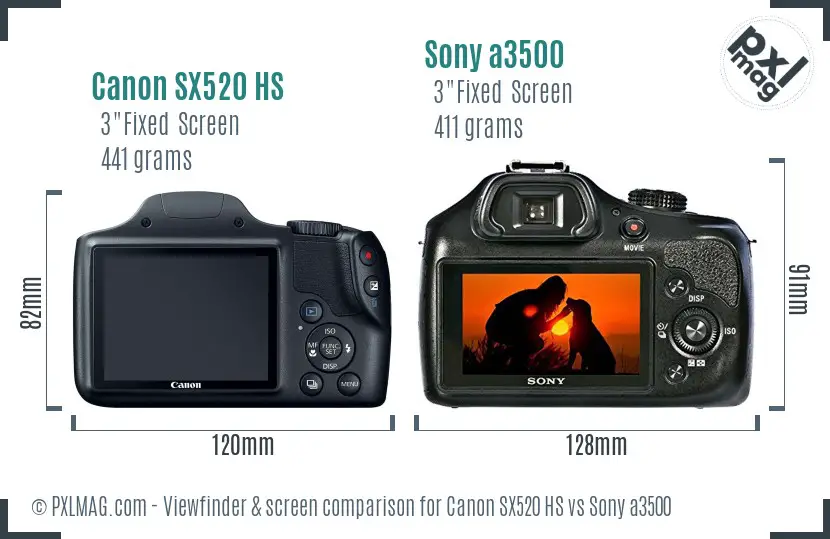 Canon SX520 HS vs Sony a3500 Screen and Viewfinder comparison