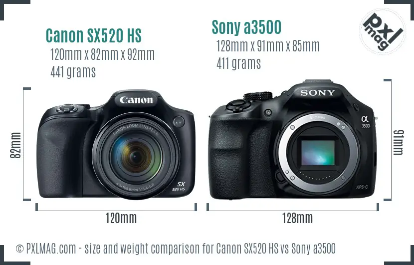 Canon SX520 HS vs Sony a3500 size comparison