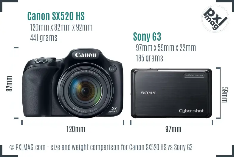 Canon SX520 HS vs Sony G3 size comparison Canon SX520 HS vs Sony G3 size comparison