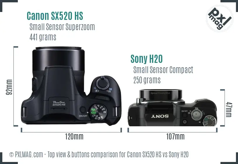 Canon SX520 HS vs Sony H20 top view buttons comparison
