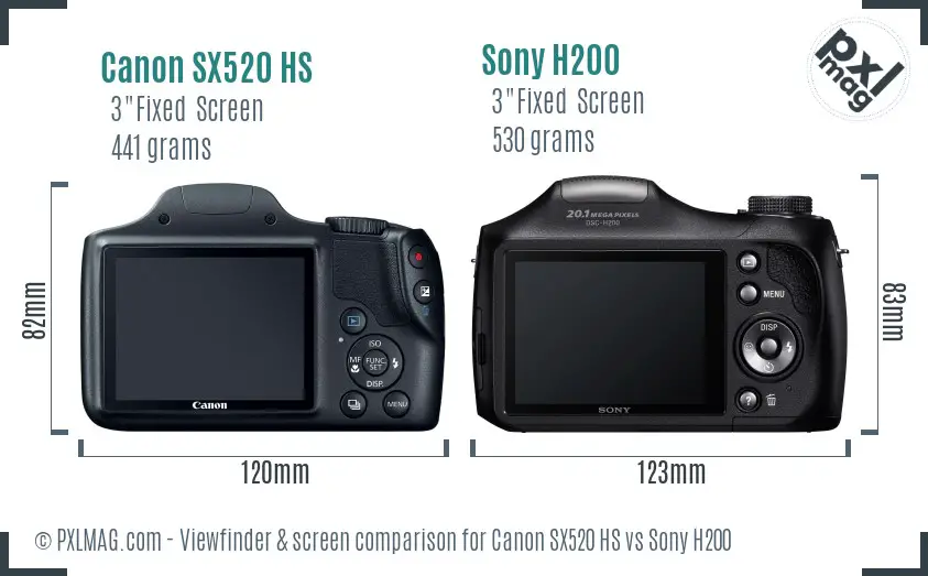 Canon SX520 HS vs Sony H200 Screen and Viewfinder comparison