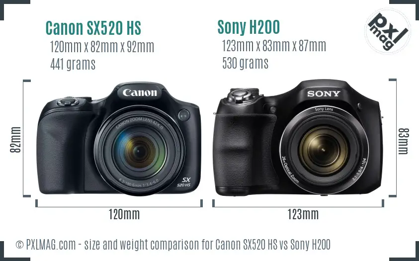 Canon SX520 HS vs Sony H200 size comparison