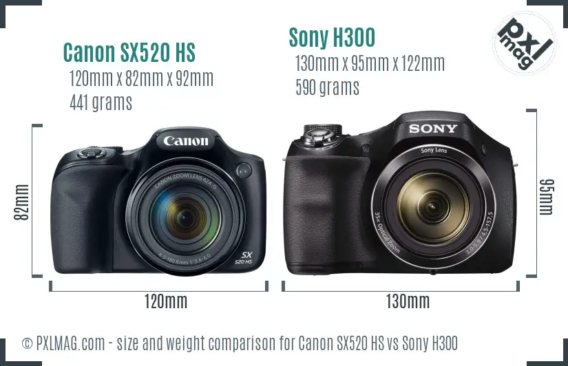 Canon SX520 HS vs Sony H300 size comparison Canon SX520 HS vs Sony H300 size comparison