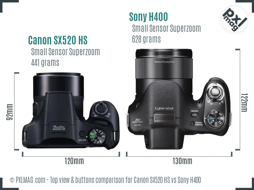 Canon SX520 HS vs Sony H400 top view buttons comparison Canon SX520 HS vs Sony H400 top view buttons comparison