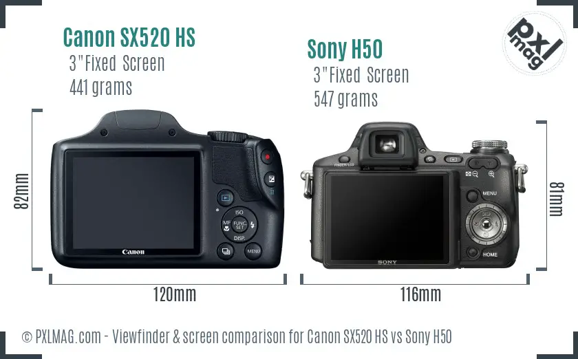 Canon SX520 HS vs Sony H50 Screen and Viewfinder comparison