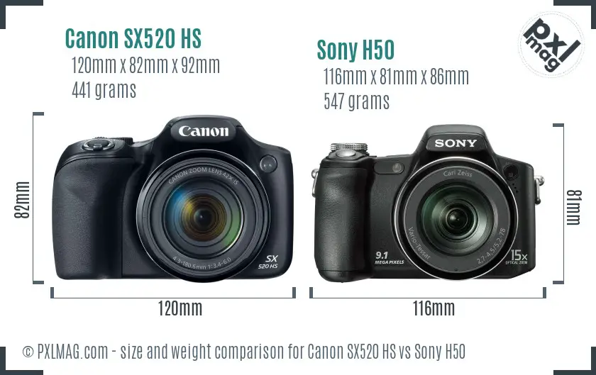 Canon SX520 HS vs Sony H50 size comparison