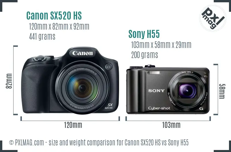 Canon SX520 HS vs Sony H55 size comparison Canon SX520 HS vs Sony H55 size comparison
