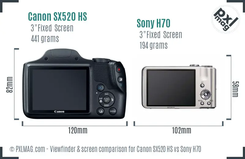 Canon SX520 HS vs Sony H70 Screen and Viewfinder comparison