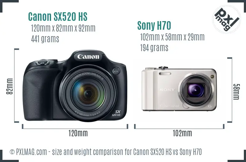 Canon SX520 HS vs Sony H70 size comparison