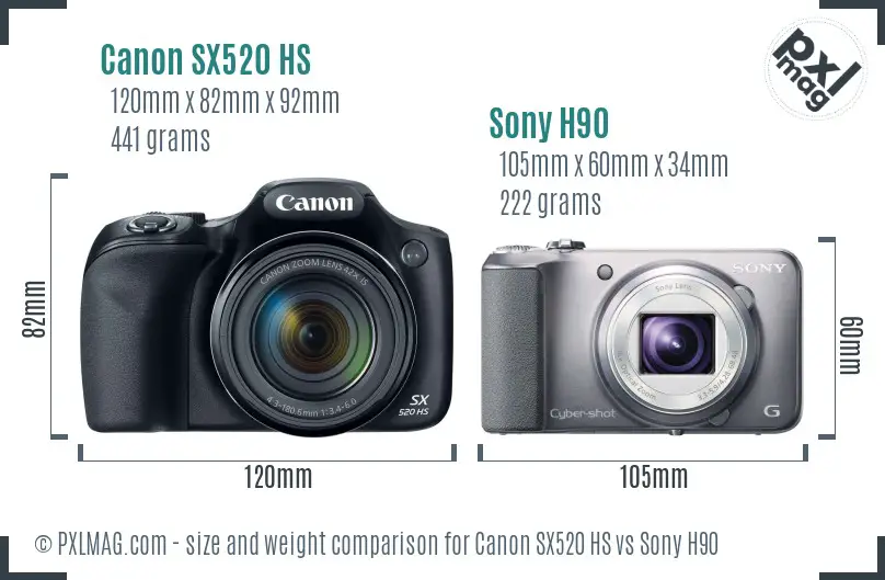 Canon SX520 HS vs Sony H90 size comparison