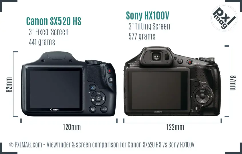 Canon SX520 HS vs Sony HX100V Screen and Viewfinder comparison