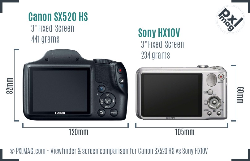 Canon SX520 HS vs Sony HX10V Screen and Viewfinder comparison