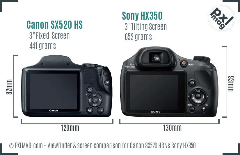 Canon SX520 HS vs Sony HX350 Screen and Viewfinder comparison