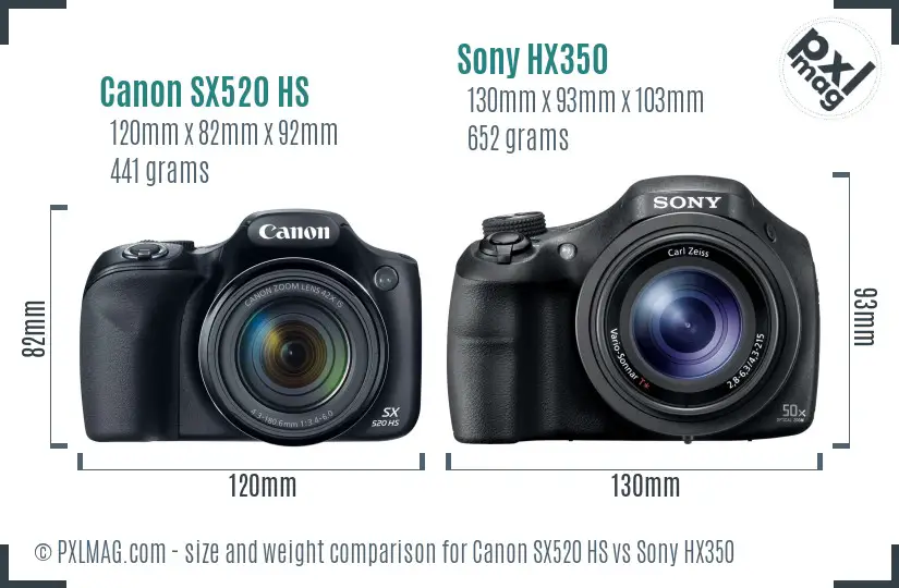 Canon SX520 HS vs Sony HX350 size comparison