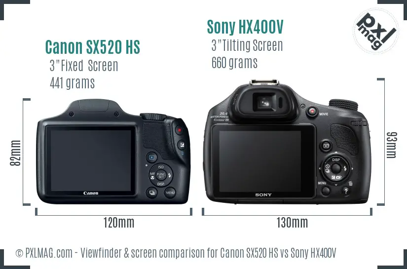 Canon SX520 HS vs Sony HX400V Screen and Viewfinder comparison