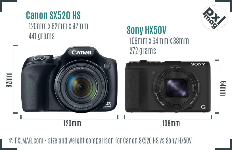 Canon SX520 HS vs Sony HX50V size comparison