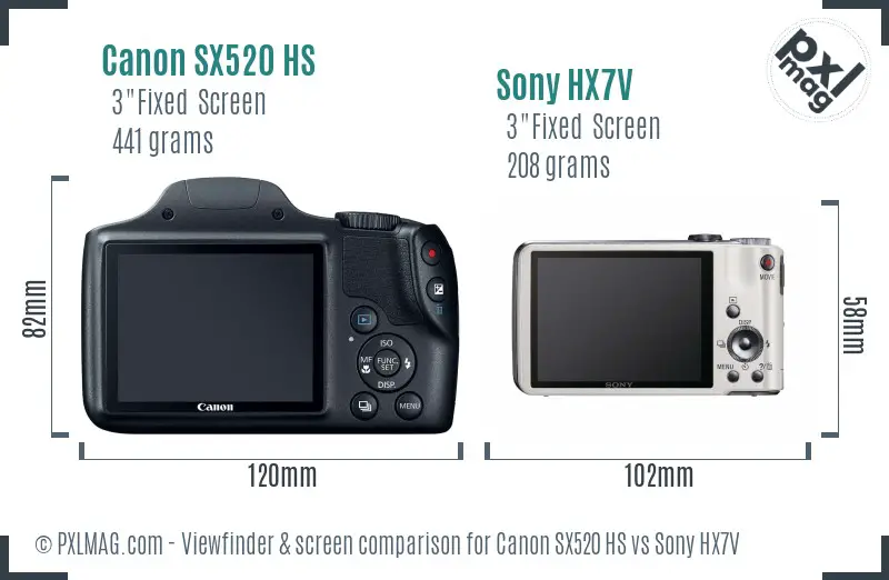Canon SX520 HS vs Sony HX7V Screen and Viewfinder comparison