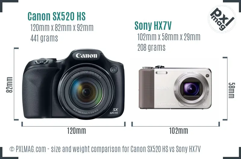 Canon SX520 HS vs Sony HX7V size comparison Canon SX520 HS vs Sony HX7V size comparison
