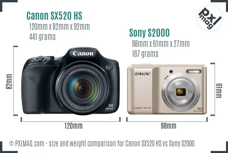 Canon SX520 HS vs Sony S2000 size comparison