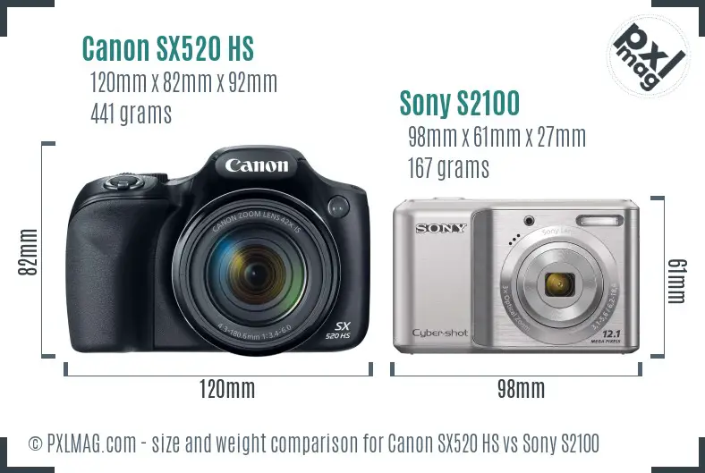 Canon SX520 HS vs Sony S2100 size comparison