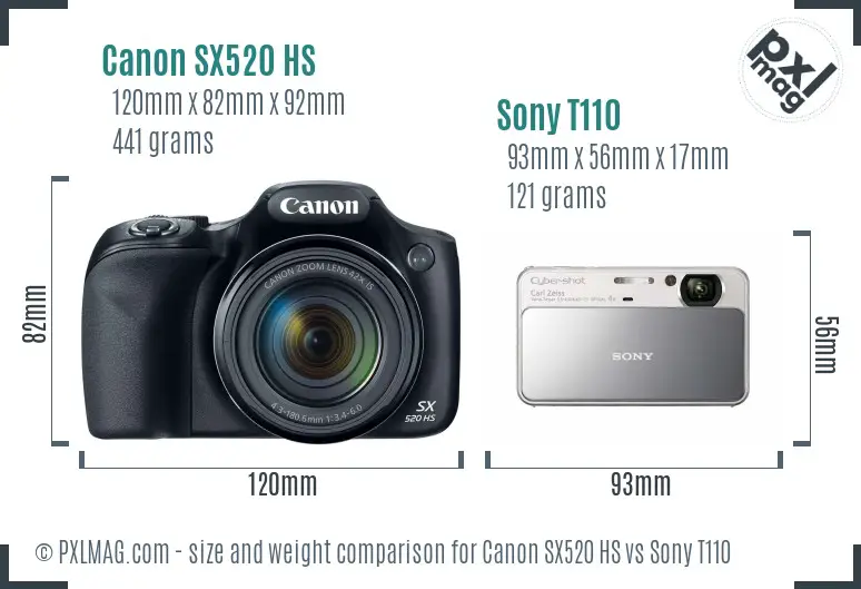 Canon SX520 HS vs Sony T110 size comparison