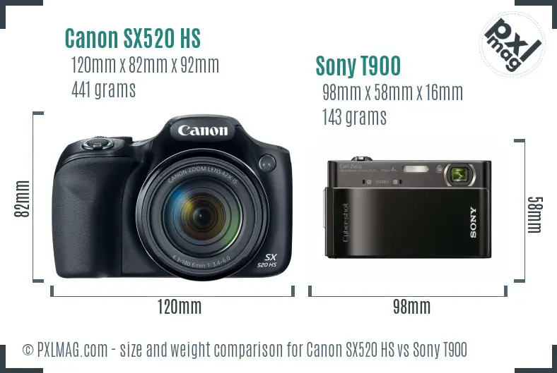 Canon SX520 HS vs Sony T900 size comparison